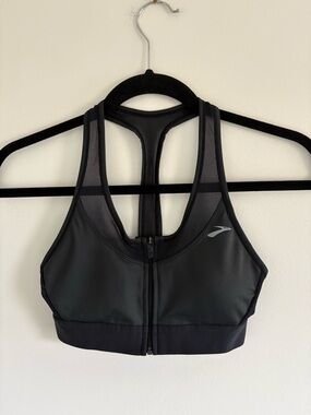Brooks FastForward Zip Black Front-Zip Sports Bra - Women Sz Small